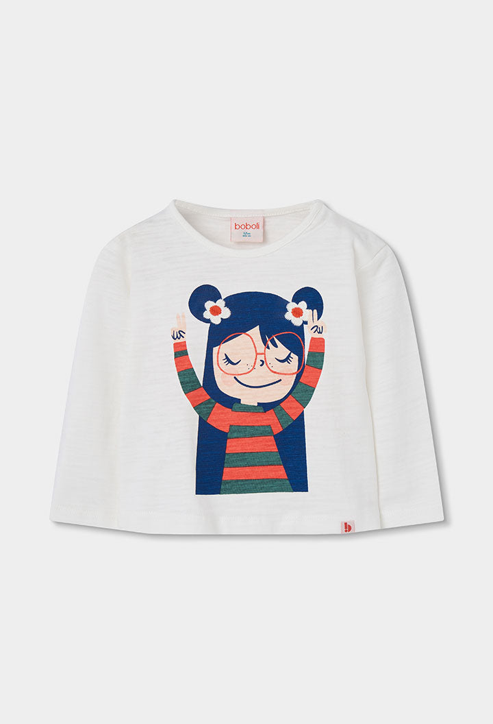 BOBOLI Girls Heathered Jersey T-shirt -BCI Off White