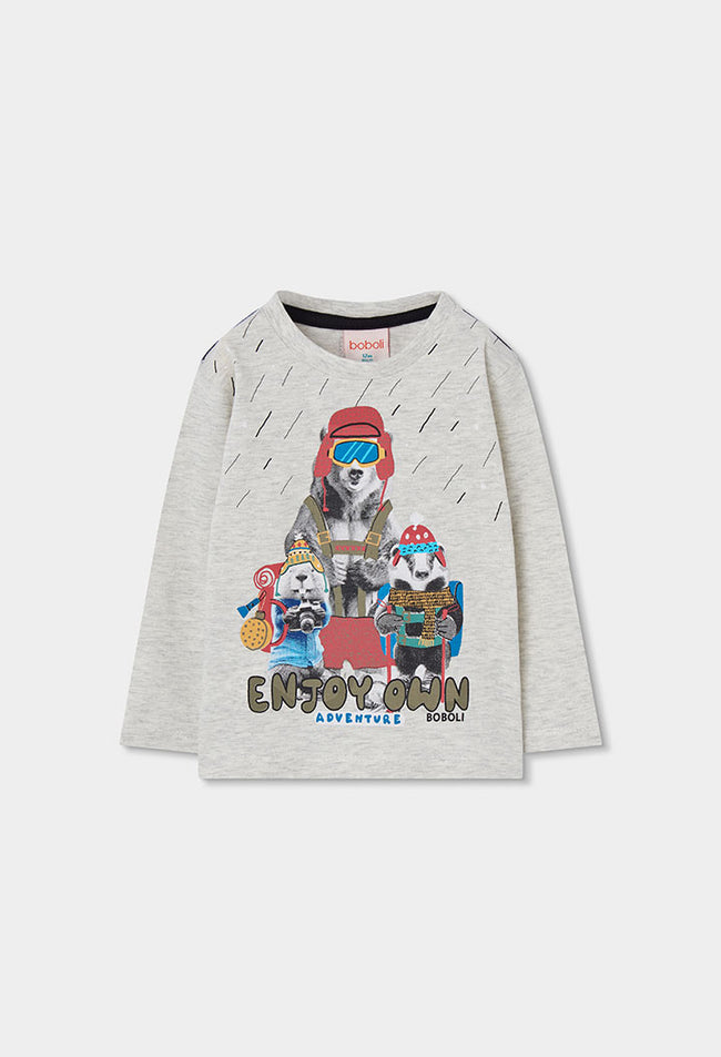 BOBOLI Boys Jersey T-shirt -BCI Heather Ecru