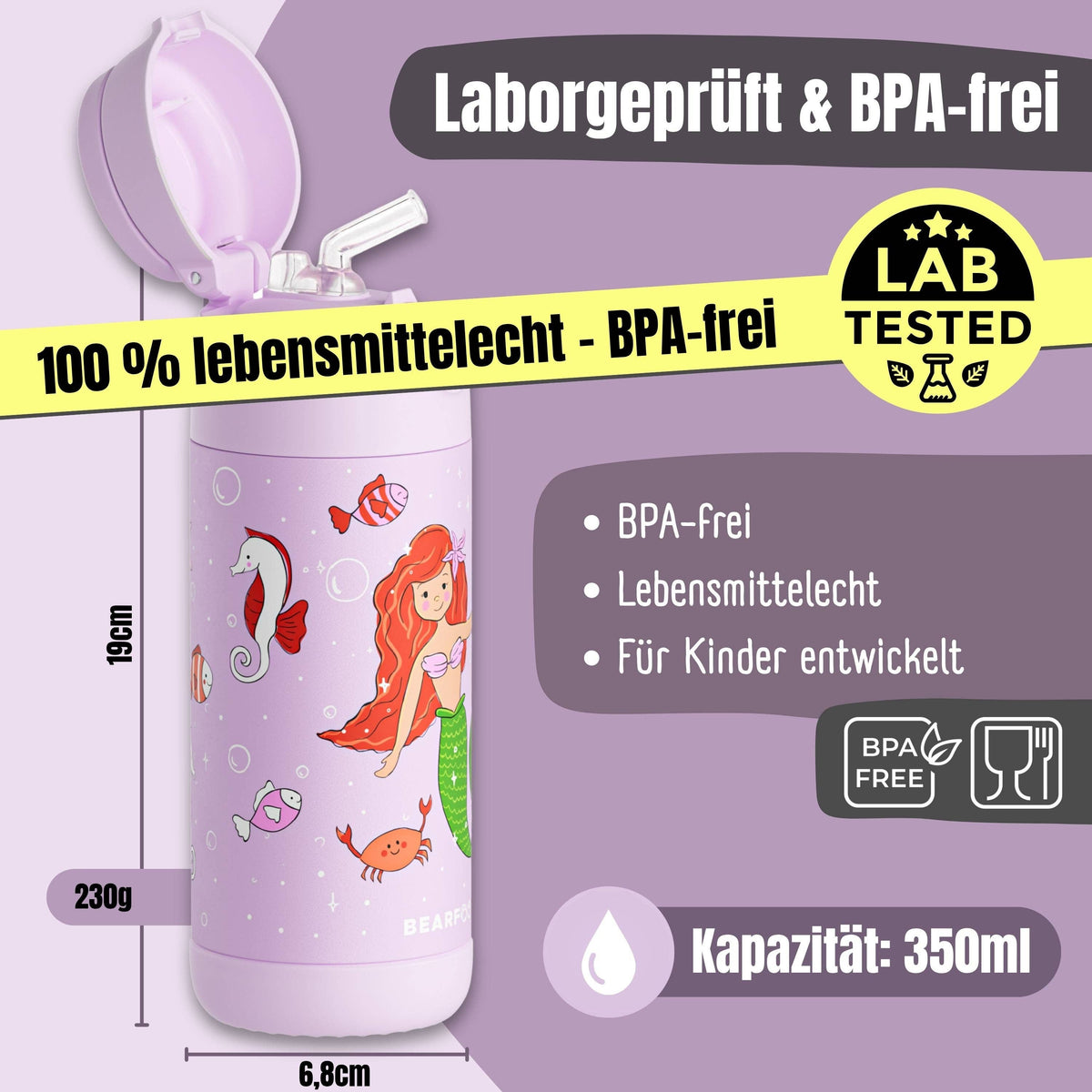 BEARFOOT Thermo Water Bottle Mermaid 350 ml Kids | Beetles & Bugs