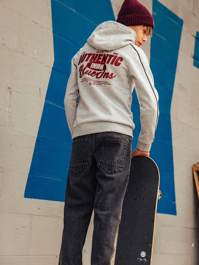 INDIAN BLUE JEANS Boys Hoodie Chest And Backprint Fresh Grey Melange