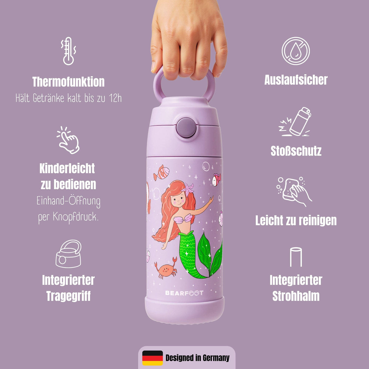 BEARFOOT Thermo Water Bottle Mermaid 350 ml Kids | Beetles & Bugs